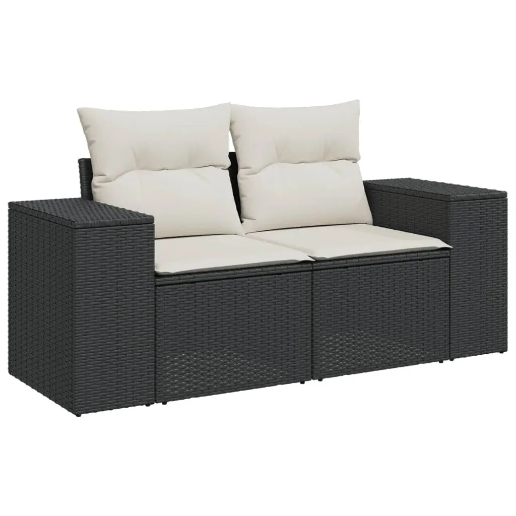 Garden Sofa Set 11 Piece Outdoor Furniture Patio Black Poly Rattan with Cushions