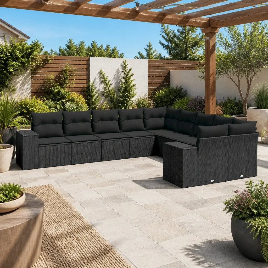 Garden Sofa Set Modular Outdoor Furniture 10 Piece Black
