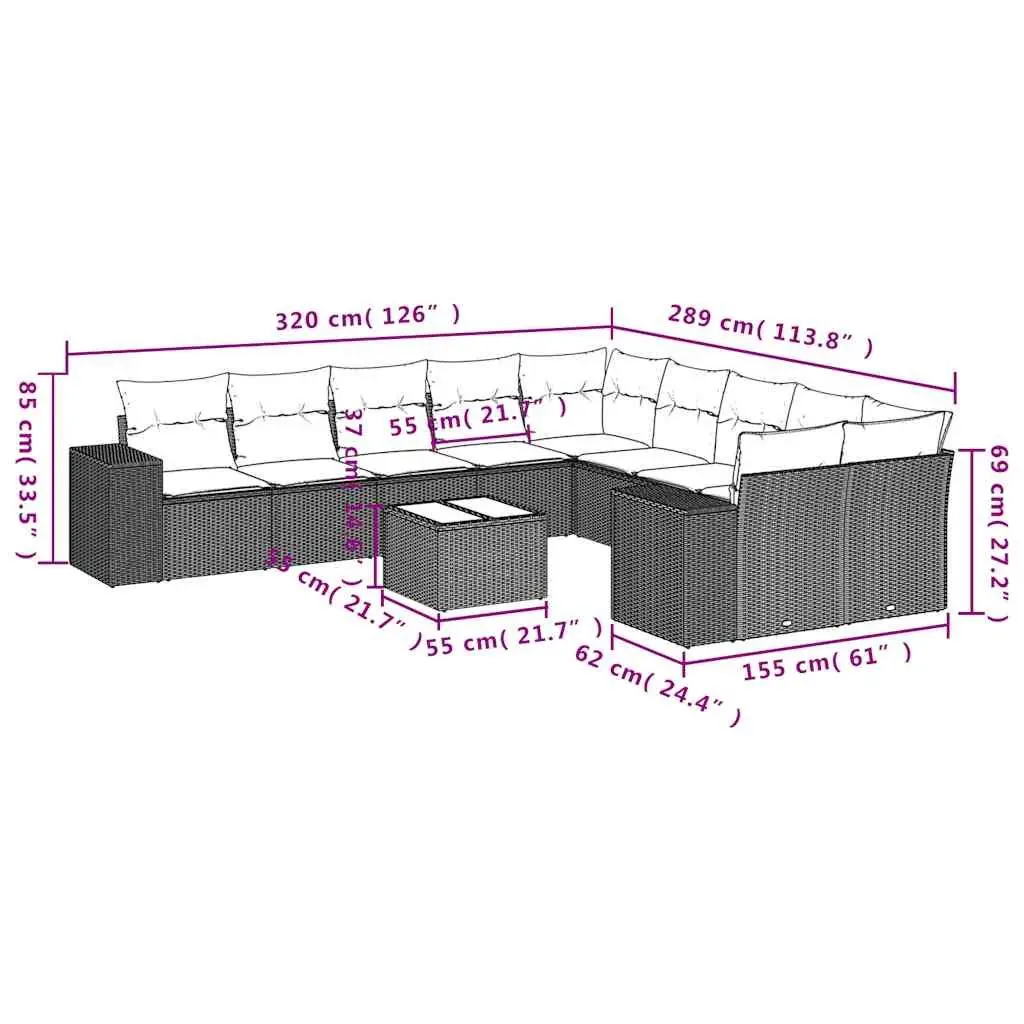 Garden Sofa Set Outdoor Furniture 11 Piece Patio Lounge Black Poly Rattan