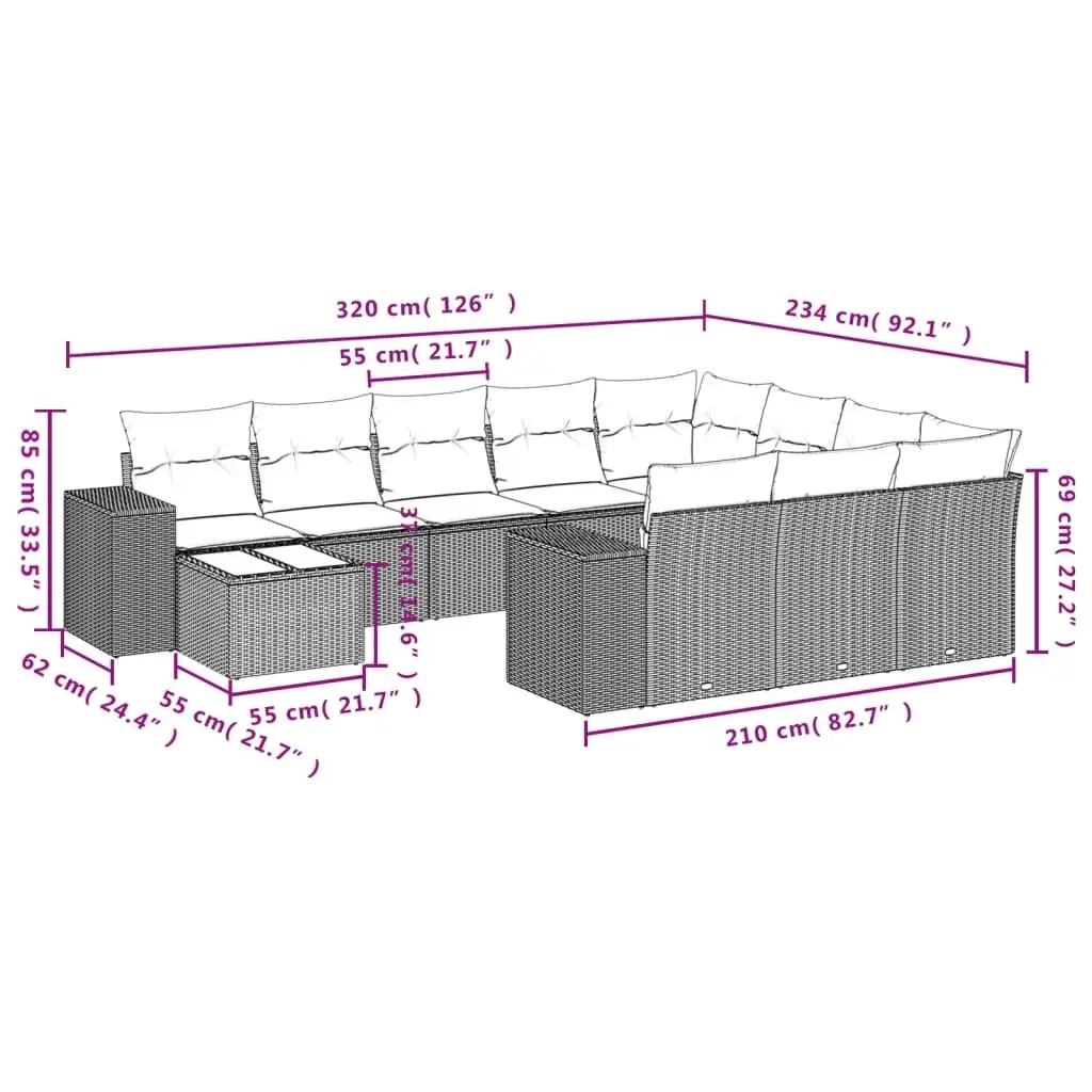 Garden Sofa Set 11 Piece Outdoor Furniture Modular Black PE Rattan