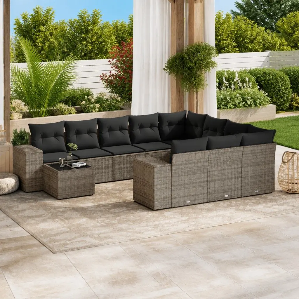 Garden Sofa Set 11 Piece Outdoor Furniture Patio Lounge Grey Poly Rattan
