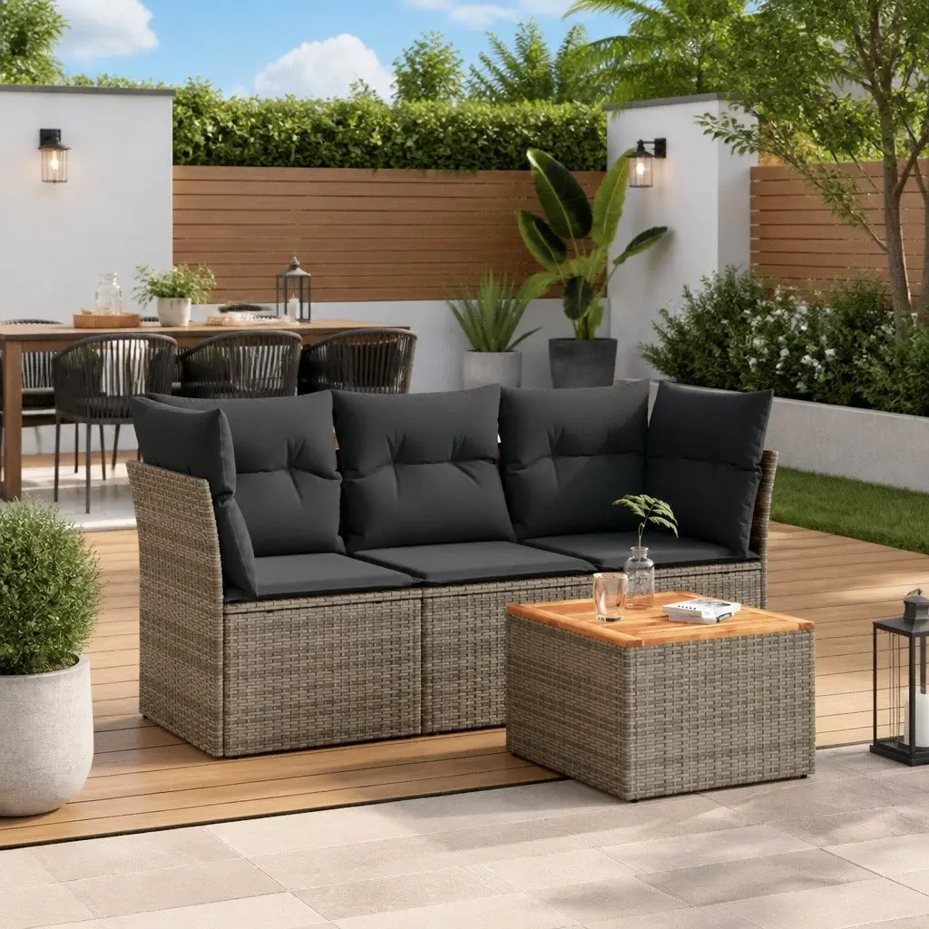 Garden Sofa Set 4 Piece Outdoor Furniture Grey Poly Rattan with Cushions