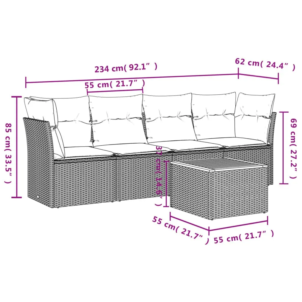 Garden Sofa Set 5 Piece Outdoor Furniture Patio Beige Poly Rattan with Cushions
