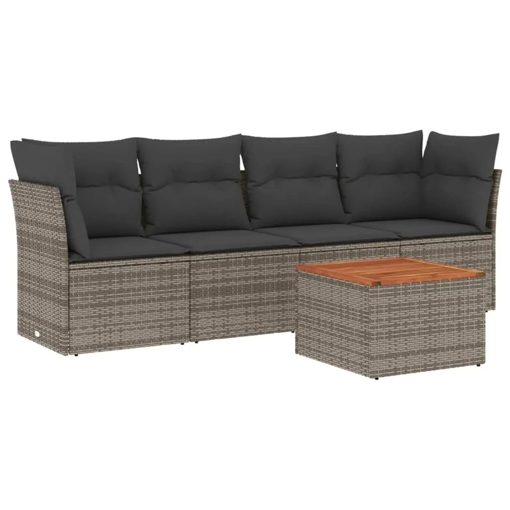 Garden Sofa Set 5 Piece Outdoor Furniture Grey Poly Rattan Cushions