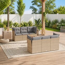 Outdoor Garden Sofa Set 7 Piece Patio Furniture Beige Poly Rattan with Cushions