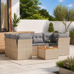 Comfortable 7 Piece Garden Sofa Set with Beige Cushions