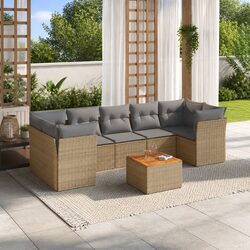 Durable Beige Rattan 8-Piece Patio Sofa Set