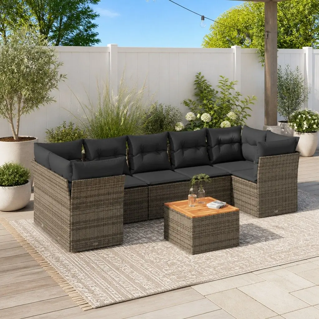 Grey 8-Piece Garden Sofa Set with Cushions
