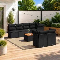 Reliable 8 Piece Black Outdoor Sofa Set with Cushions