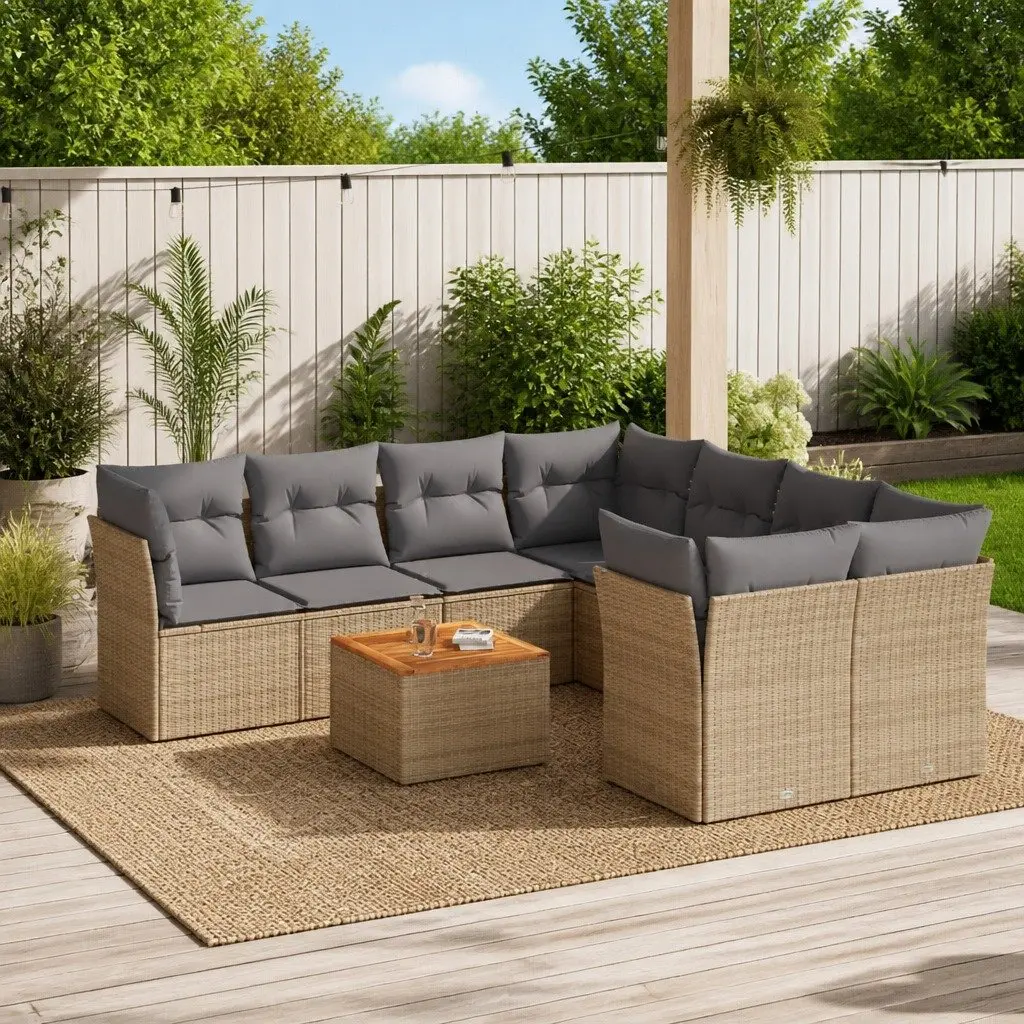 Garden Sofa Set 9 Piece Outdoor Furniture Modular Beige Cushions