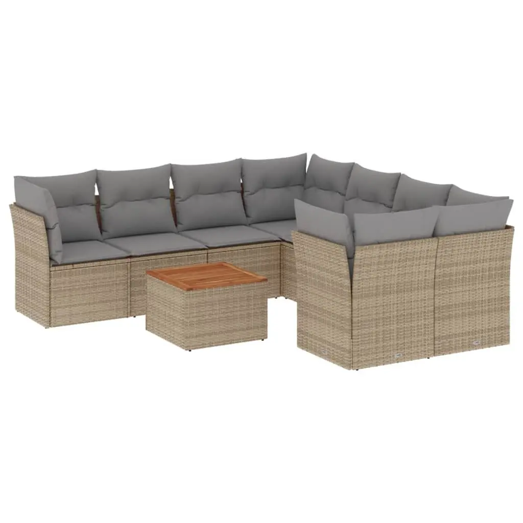 Garden Sofa Set 9 Piece Outdoor Furniture Modular Beige Cushions