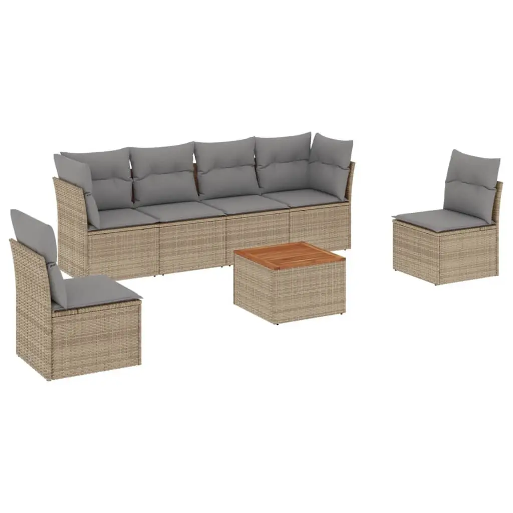 7 Piece Outdoor Garden Sofa Set Beige Rattan Cushions