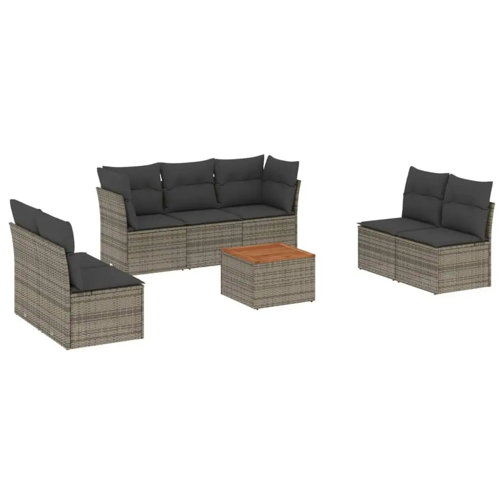 Garden Sofa Set 8 Piece Outdoor Patio Furniture Grey Poly Rattan with Cushions