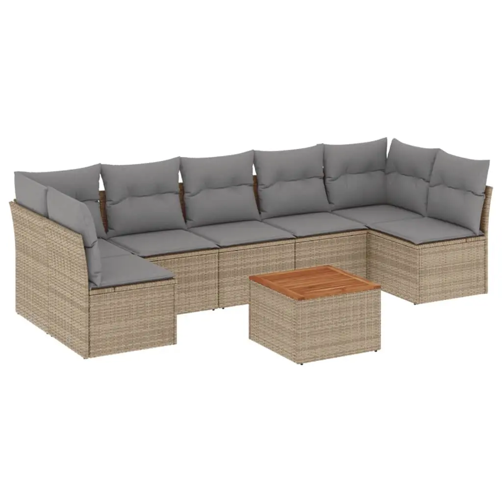 8 Piece Garden Sofa Set Modular Outdoor Furniture Beige PE Rattan with Cushions