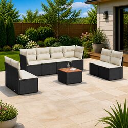Versatile 9-Piece Black Rattan Sofa Set for Outdoors