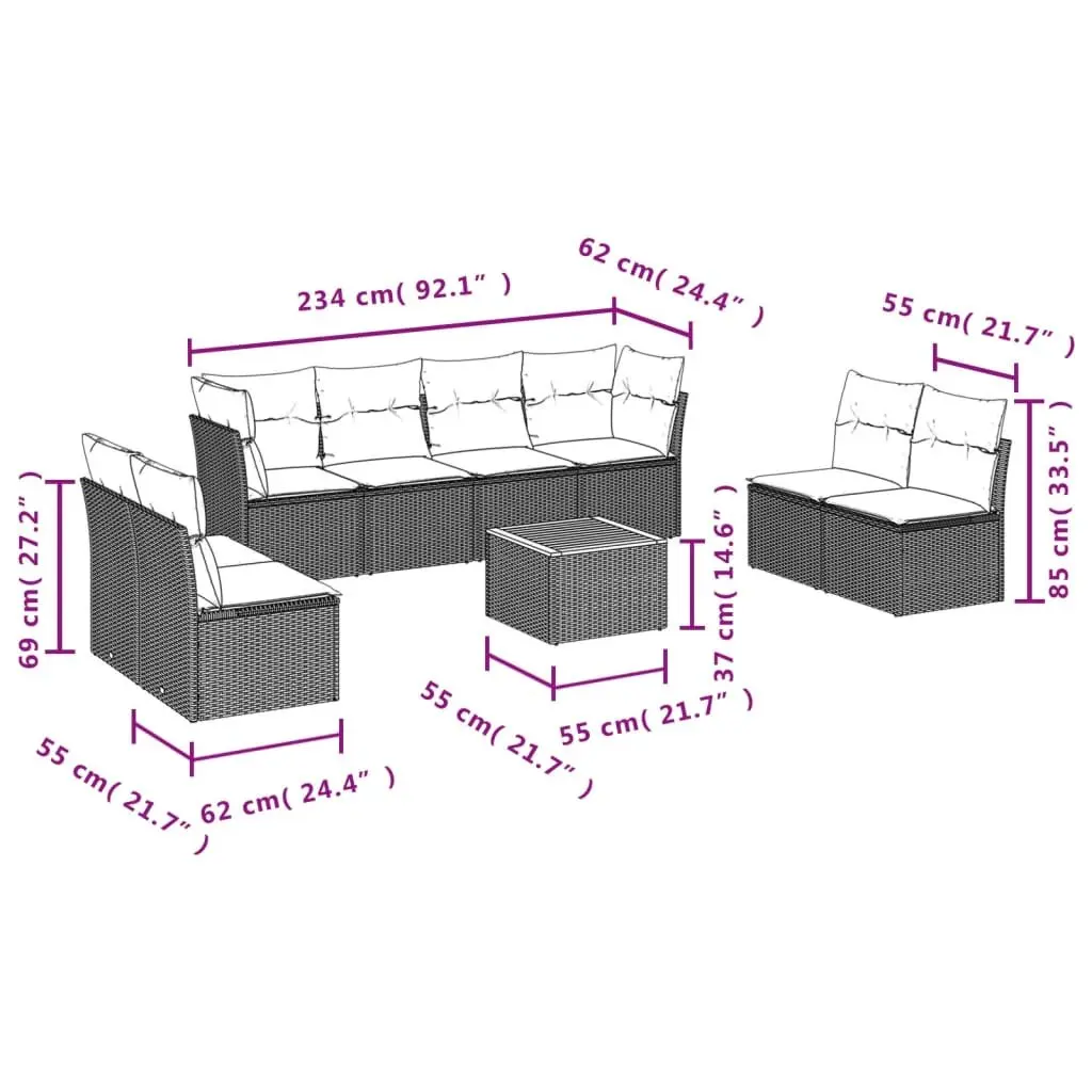 9 Piece Modular Garden Sofa Set Outdoor Patio Furniture Beige