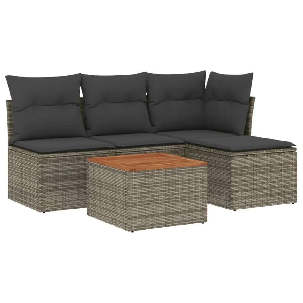 5 Piece Garden Sofa Set Outdoor Furniture Grey Poly Rattan Cushions