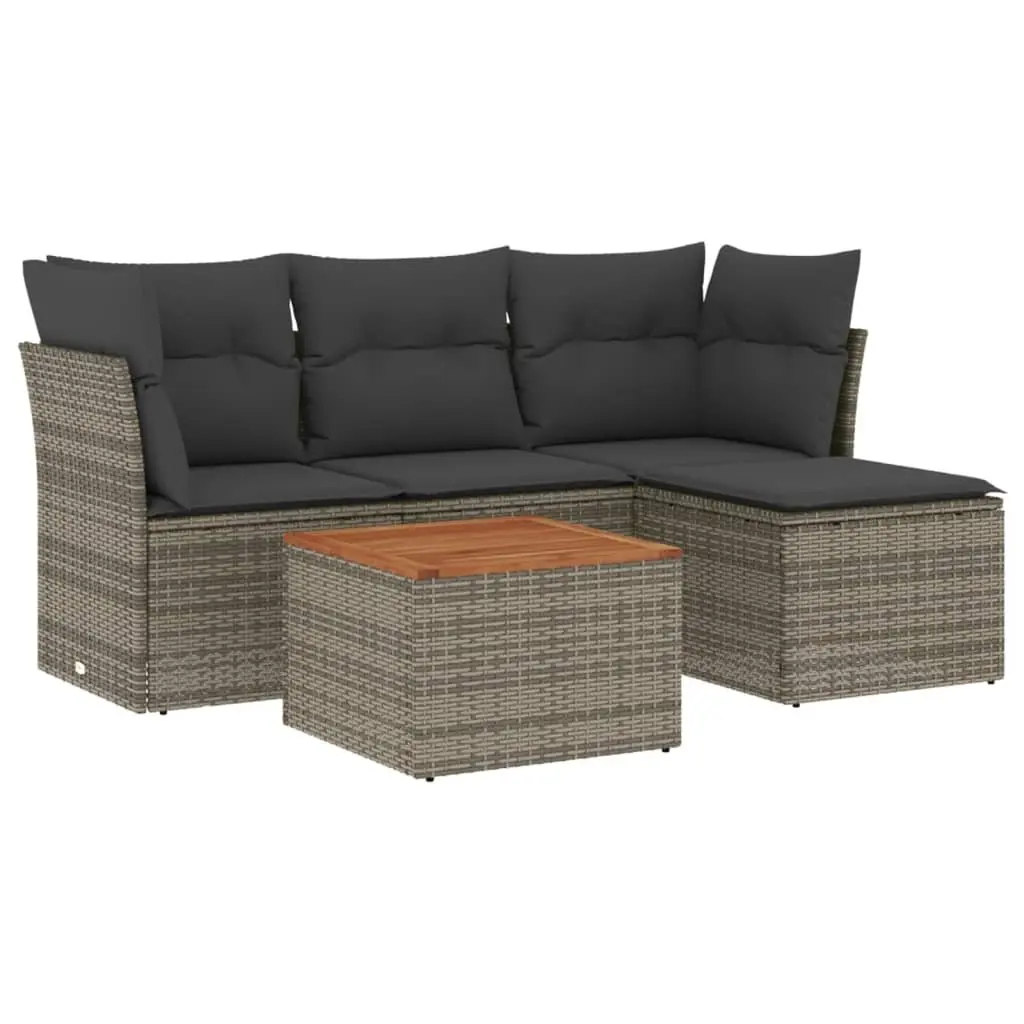 Grey Poly Rattan Garden Sofa Set 5 Piece Outdoor Furniture Patio Cushions
