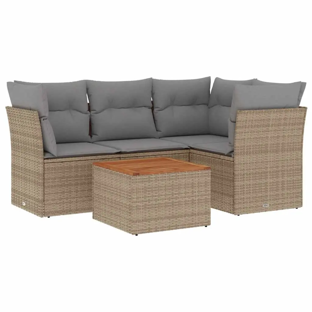 5 Piece Garden Sofa Set Outdoor Patio Furniture Beige Poly Rattan with Cushions