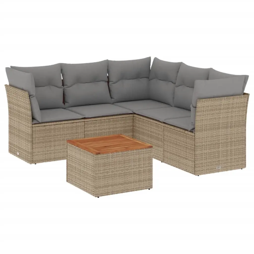 Garden Sofa Set 6 Piece Outdoor Furniture Patio Lounge Cushions Beige