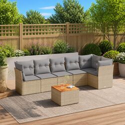 7 Piece Garden Sofa Set with Cushions Beige Outdoor Patio Furniture Modular