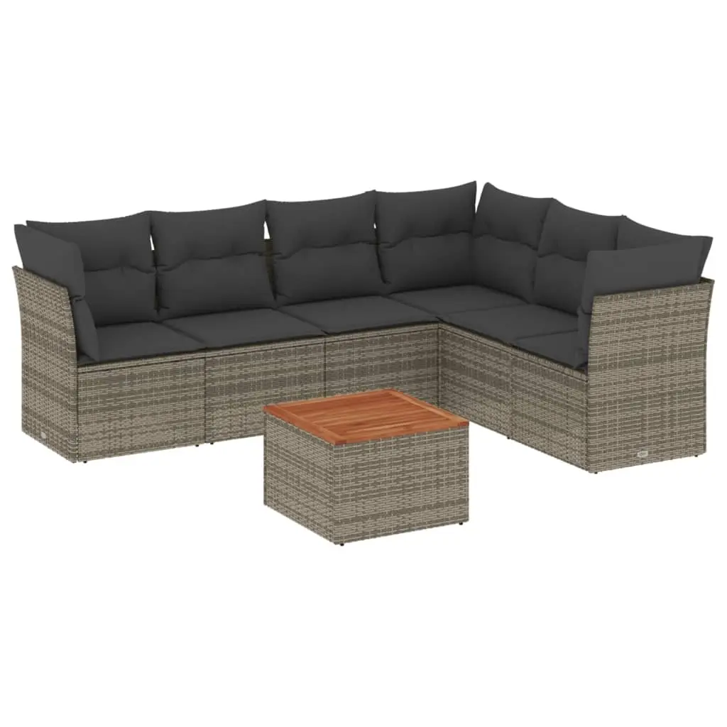 7 Piece Garden Sofa Set Modular Outdoor Furniture Grey with Cushions