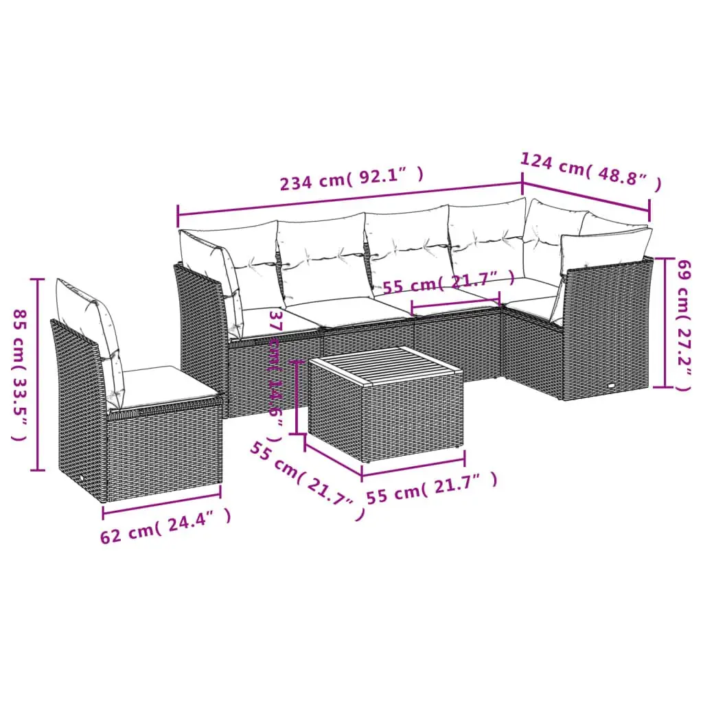 Garden Sofa Set 7 Piece Outdoor Furniture Beige Cushions Patio Sectional