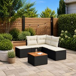 Garden Sofa Set 6 Piece Outdoor Furniture with Cushions Black Poly Rattan Patio