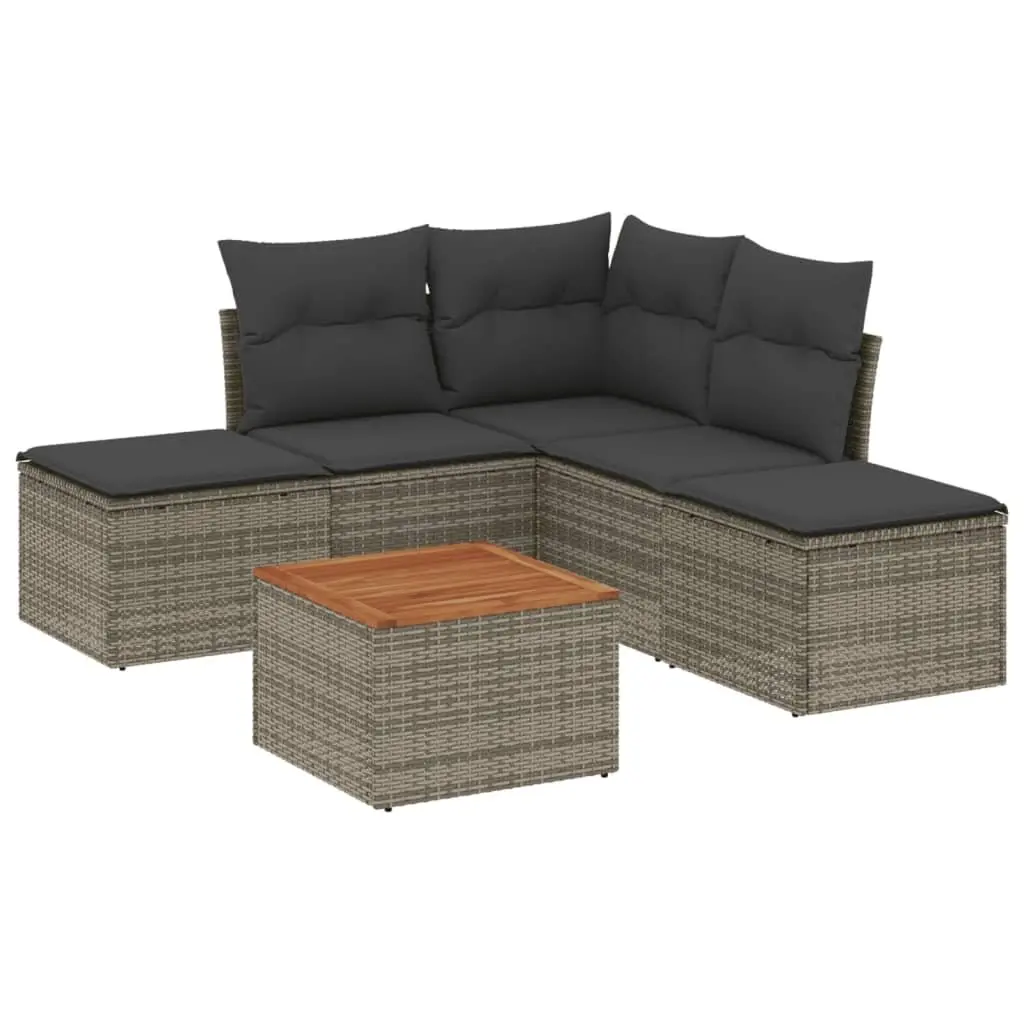 Garden Sofa Set Outdoor Furniture 6 Piece Grey Poly Rattan Patio Sectional
