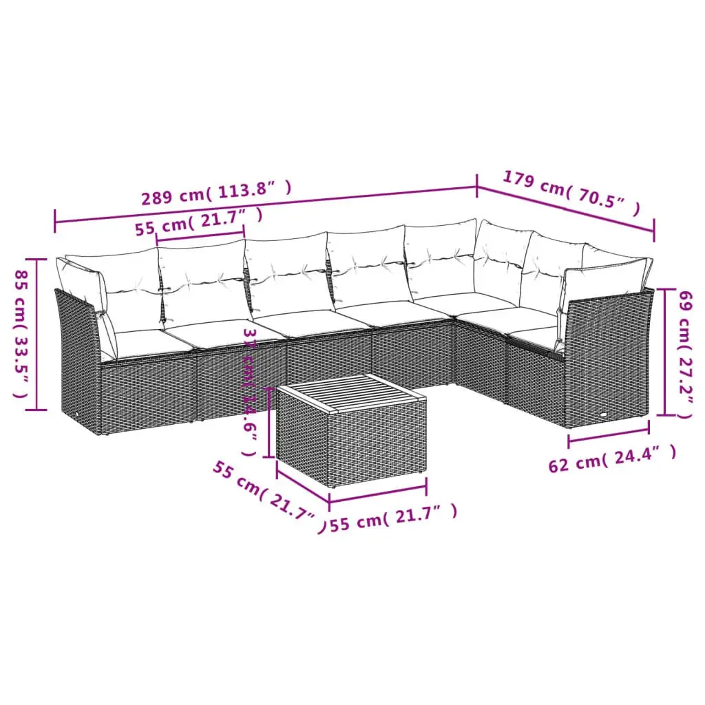 Garden Sofa Set 8 Piece Outdoor Patio Furniture Beige Rattan with Cushions