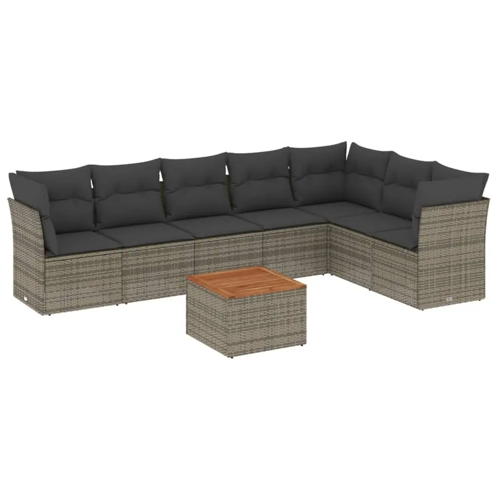 Outdoor Garden Sofa Set 8 Piece Modular Furniture Grey Poly Rattan with Cushions