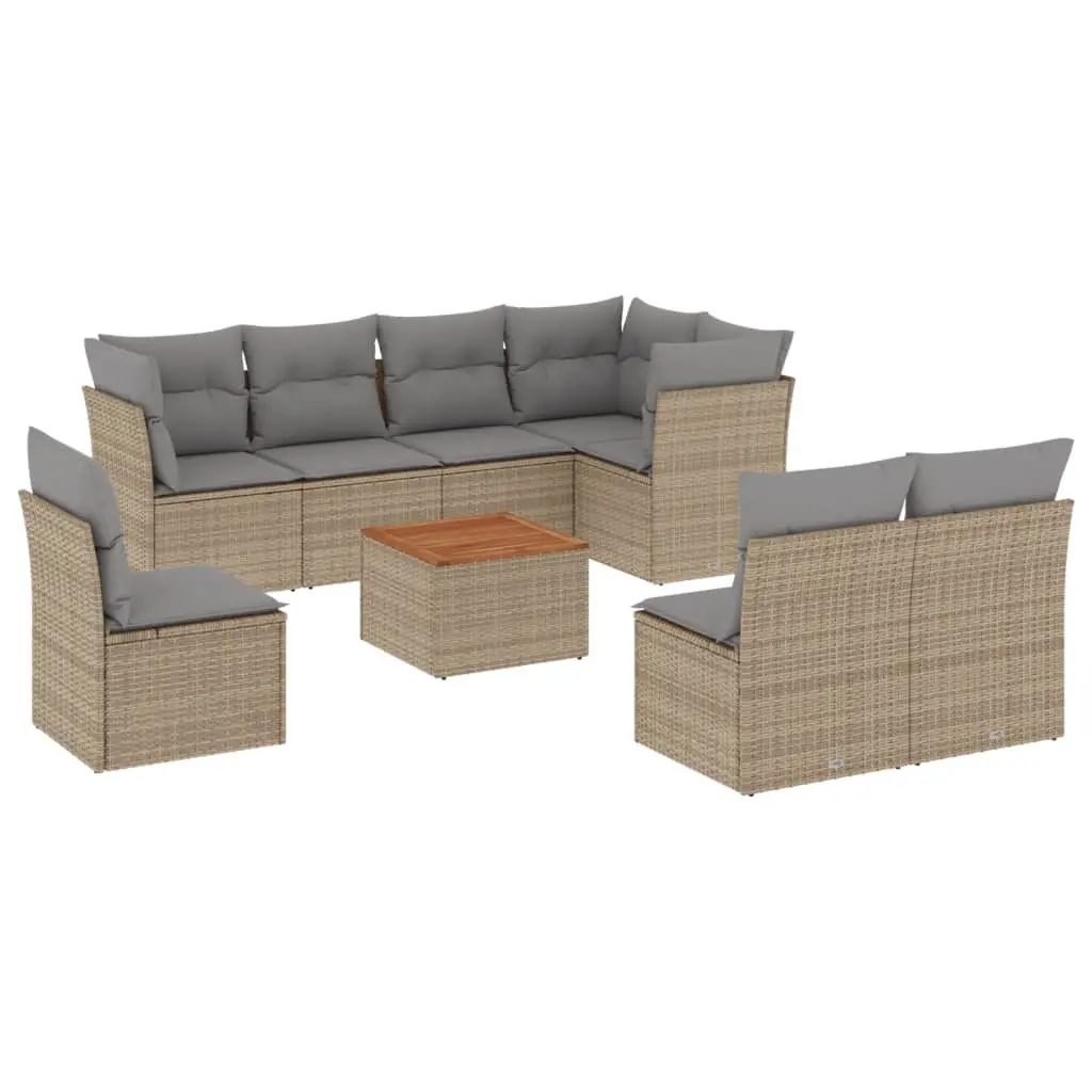 Garden Sofa Set 9 Piece Outdoor Furniture Beige Poly Rattan Patio Seating with