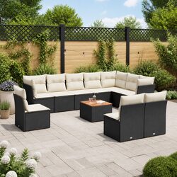 Comfortable 11-Piece Black Outdoor Sofa Set with Cushions