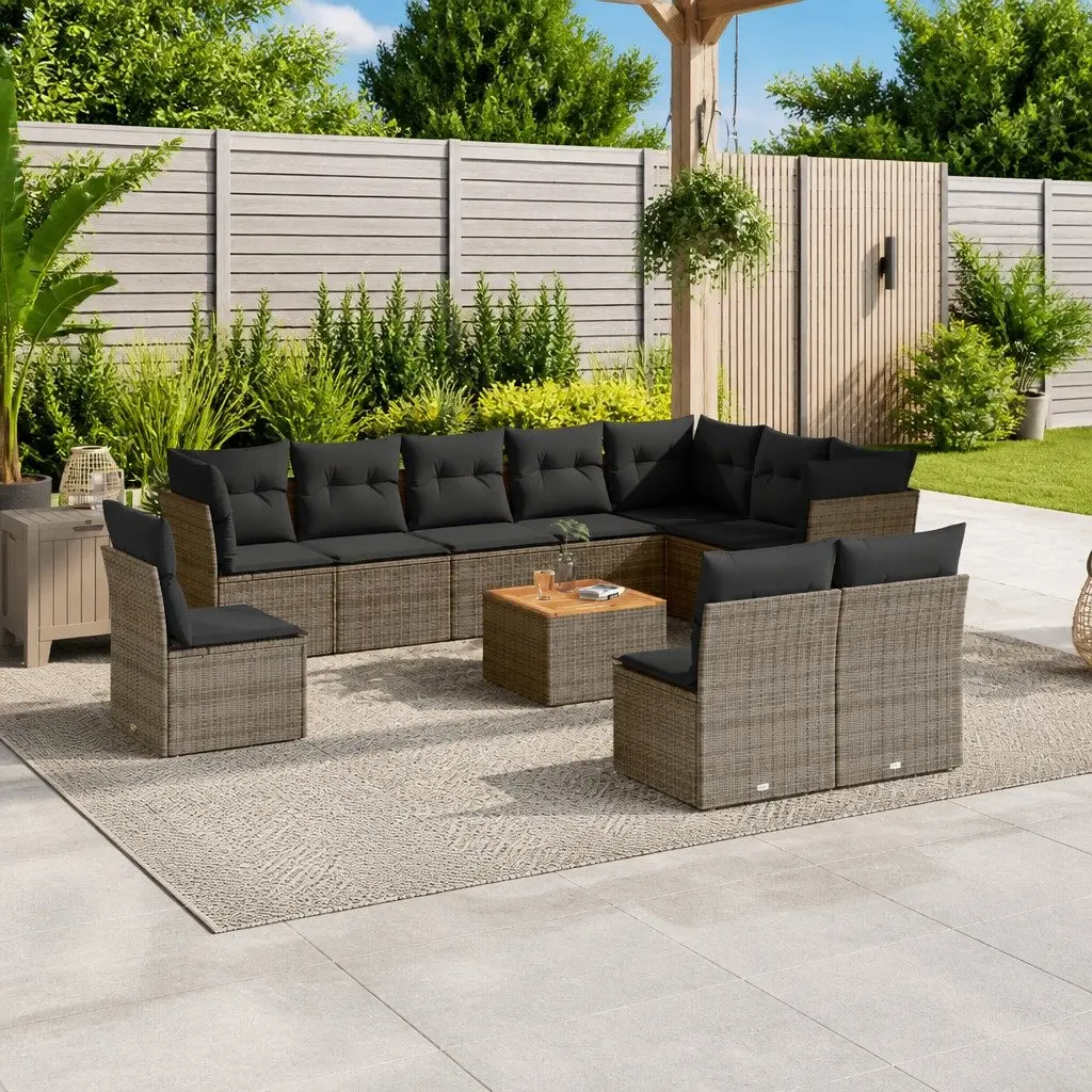Outdoor Furniture Set 11 Piece Garden Sofa Grey Poly Rattan Patio Sectional