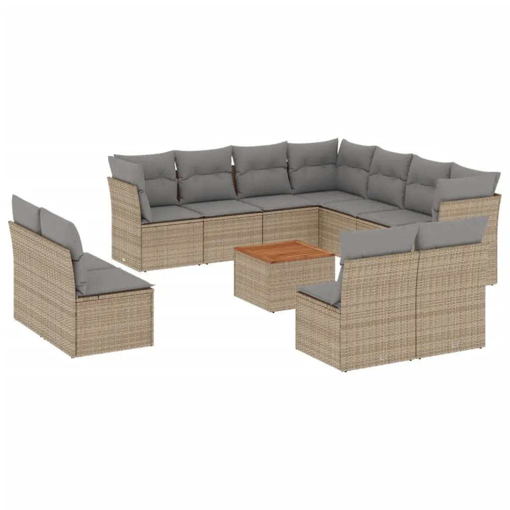 Garden Sofa Set Modular Outdoor Furniture 12 Piece Beige Poly Rattan with Cushions