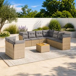 Comfortable 10-Piece Beige Garden Sofa Set