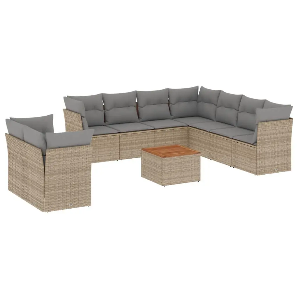 Garden Sofa Set Outdoor Furniture 10 Piece Beige Poly Rattan Patio Cushions