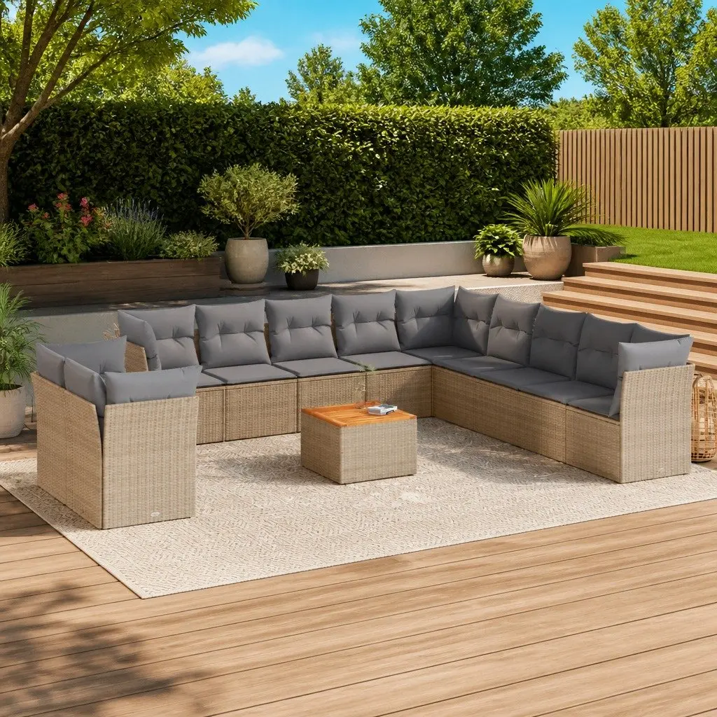 Garden Sofa Set 12 Piece Outdoor Furniture Beige Modular Patio Seating
