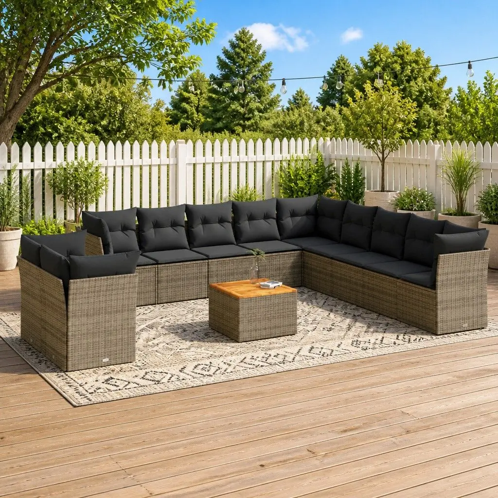Garden Sofa Set 12 Piece Modular Outdoor Furniture Grey Poly Rattan