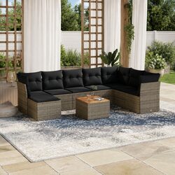 Comfortable 9 Piece Grey Rattan Outdoor Sofa Set