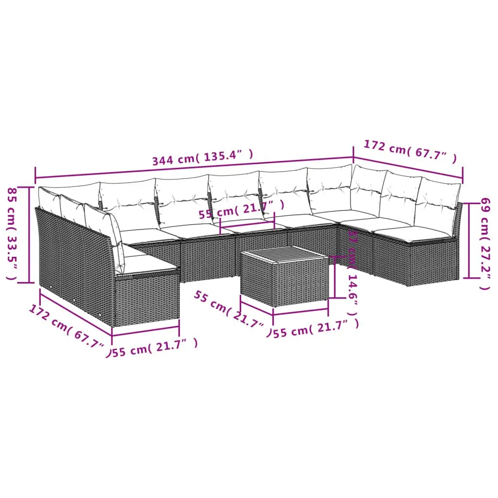 Garden Sofa Set 11 Piece Outdoor Furniture Grey Poly Rattan Modular Patio Lounge