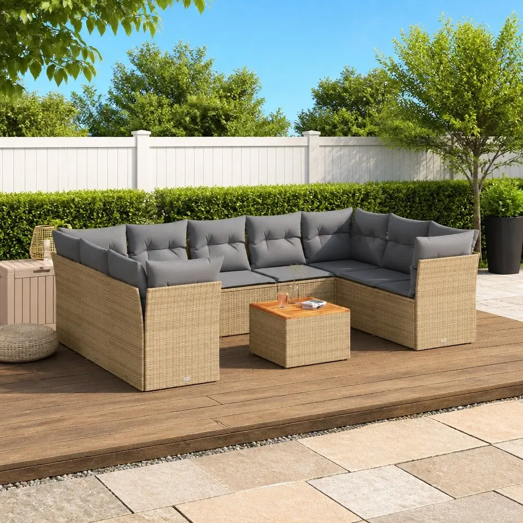 Garden Sofa Set 10 Piece Outdoor Furniture Modular Lounge Beige