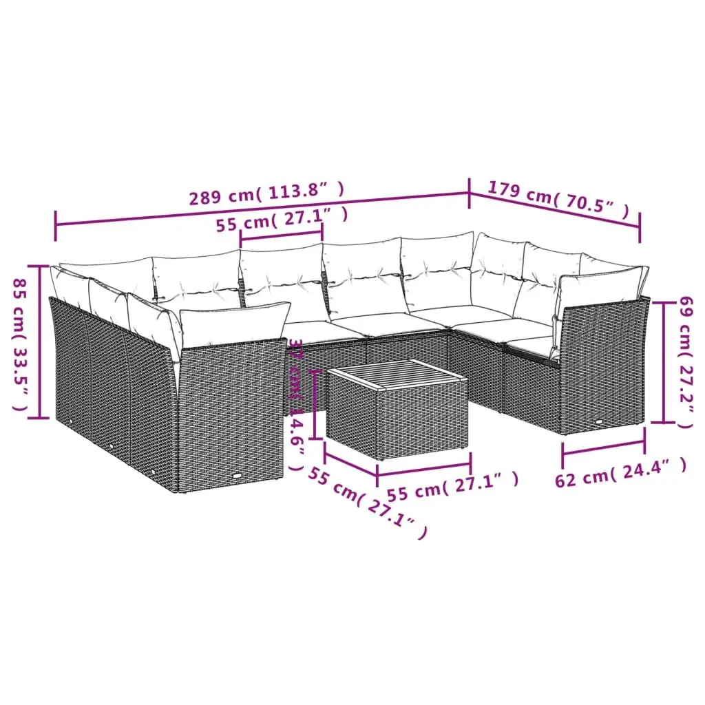 Garden Sofa Set 10 Piece Outdoor Furniture Modular Lounge Beige