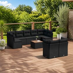 Cozy 10-Piece Black Rattan Sofa Set for the Outdoors
