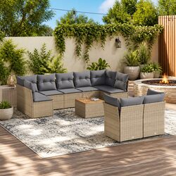 Value-Focused 10 Piece Beige Garden Sofa Set with Cushions