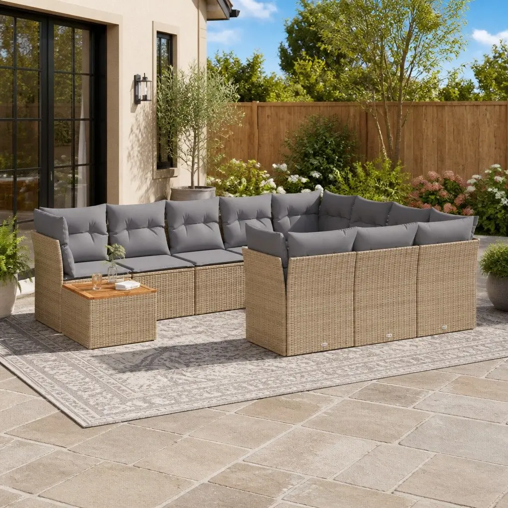 Garden Sofa Set 11 Piece Outdoor Furniture Patio Beige Cushions Modular
