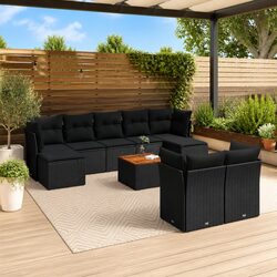 Garden Sofa Set 10 Piece Outdoor Furniture Black Rattan with Cushions Patio