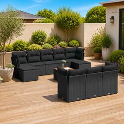 Comfortable 11-Piece Black Rattan Sofa Set for Outdoor Use