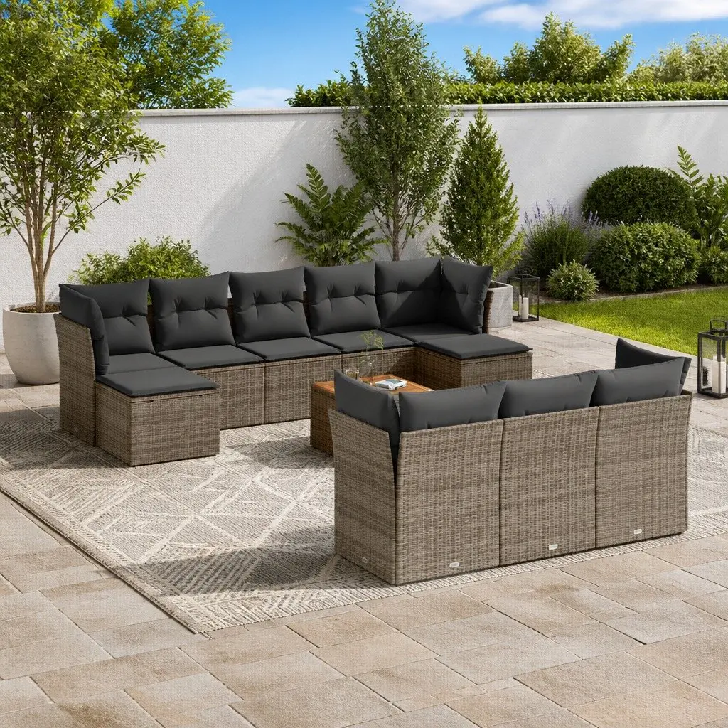 Garden Sofa Set 11 Piece Outdoor Furniture Modular Grey Poly Rattan