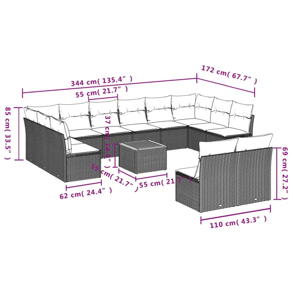 Garden Sofa Set 13 Piece Outdoor Furniture Cushioned Modular Beige